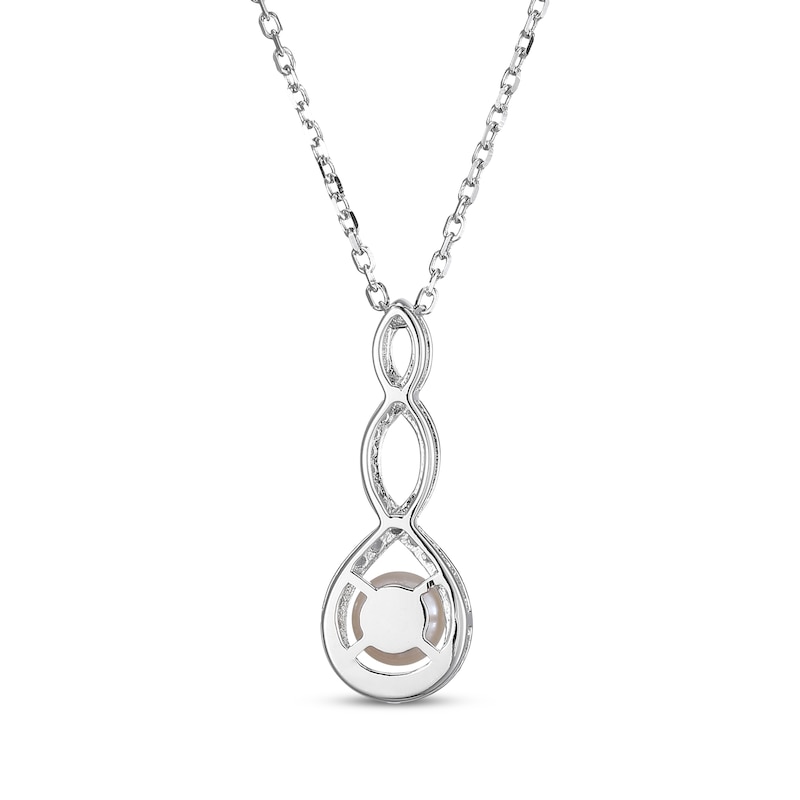 Main Image 3 of Cultured Pearl & White Lab-Created Sapphire Twist Drop Necklace Sterling Silver 18"