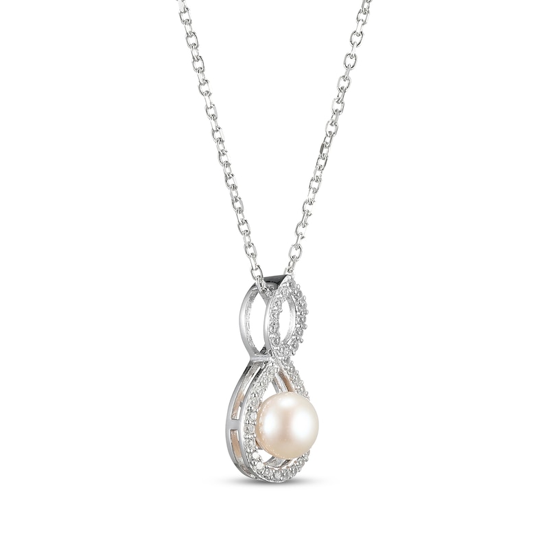 Main Image 2 of Cultured Pearl & White Lab-Created Sapphire Twist Frame Necklace Sterling Silver 18"