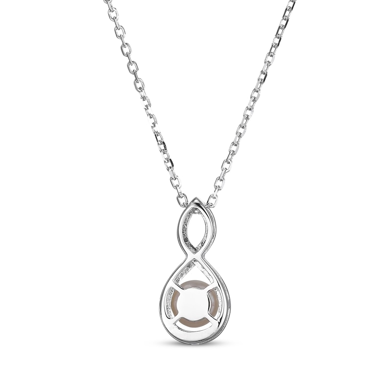 Main Image 3 of Cultured Pearl & White Lab-Created Sapphire Twist Frame Necklace Sterling Silver 18"
