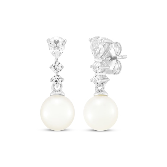 Cultured Pearl & White Lab-Created Sapphire Drop Earrings Sterling Silver