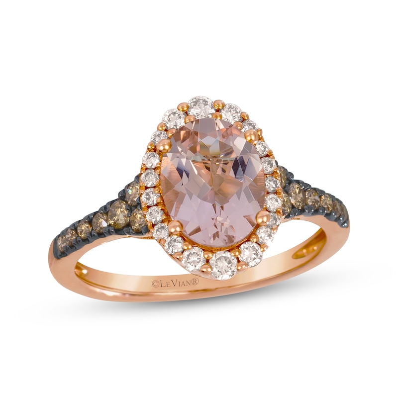 Main Image 1 of Le Vian Oval-Cut Morganite Halo Ring 3/8 ct tw Diamonds 14K Strawberry Gold