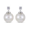 Thumbnail Image 2 of Cultured Pearl & White Lab-Created Sapphire Drop Earrings Sterling Silver