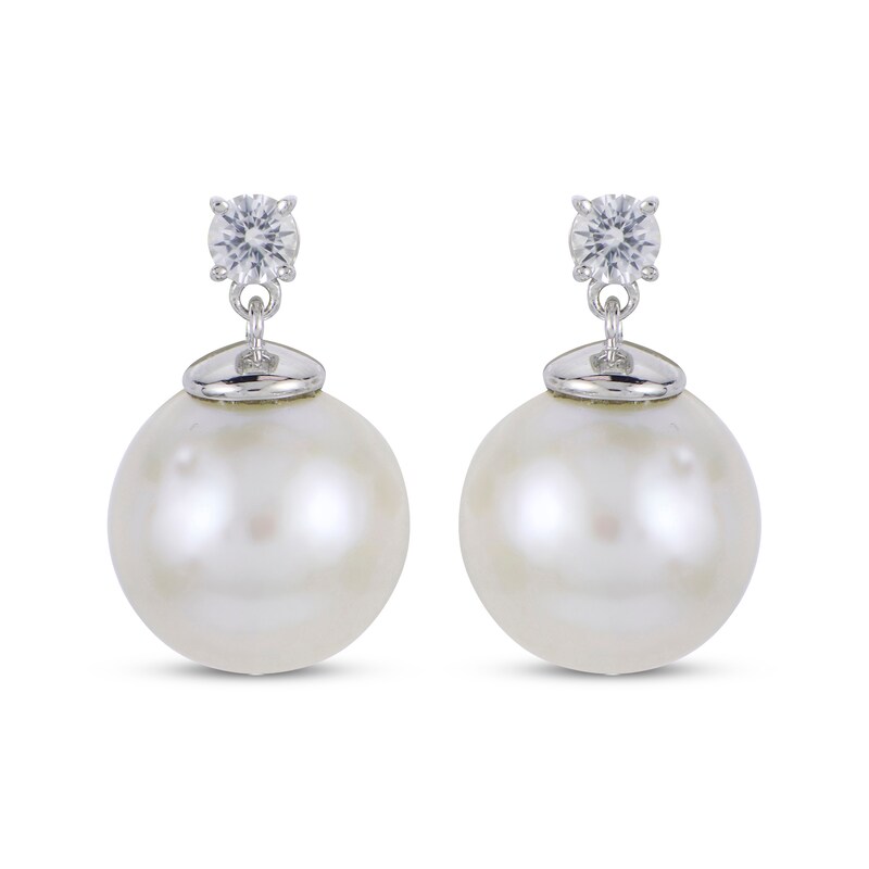 Main Image 2 of Cultured Pearl & White Lab-Created Sapphire Drop Earrings Sterling Silver