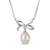 Thumbnail Image 1 of Cultured Pearl & White Lab-Created Sapphire Bow Necklace Sterling Silver 18"