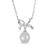 Thumbnail Image 2 of Cultured Pearl & White Lab-Created Sapphire Bow Necklace Sterling Silver 18"