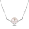 Thumbnail Image 1 of Cultured Pearl & White Lab-Created Sapphire Cheveron Necklace Sterling Silver 18"