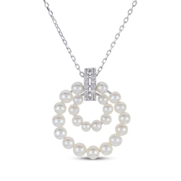 Cultured Pearl & White Lab-Created Sapphire Doorknocker Necklace Sterling Silver 18"