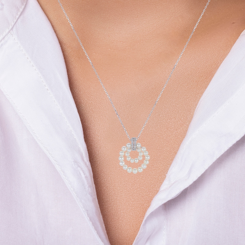 Main Image 3 of Cultured Pearl & White Lab-Created Sapphire Doorknocker Necklace Sterling Silver 18"