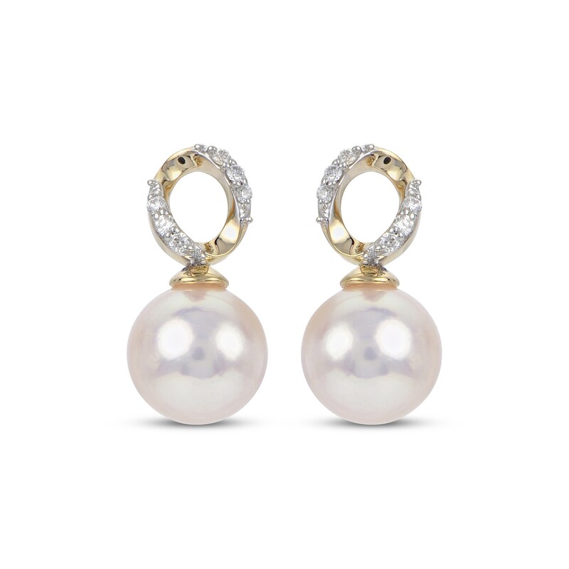 Main Image 2 of Cultured Akoya Pearl & Diamond Chain Link Drop Earrings 1/20 ct tw 14K Yellow Gold