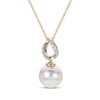 Thumbnail Image 1 of Cultured Akoya Pearl & Diamond Accent Chain Link Necklace 14K Yellow Gold 18"