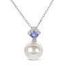 Thumbnail Image 1 of Cultured Pearl, Tanzanite & Round-Cut Diamond Necklace 1/20 ct tw 14K White Gold 18"