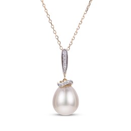 Cultured Pearl & Diamond Necklace 1/20 ct tw 14K Yellow Gold 18"