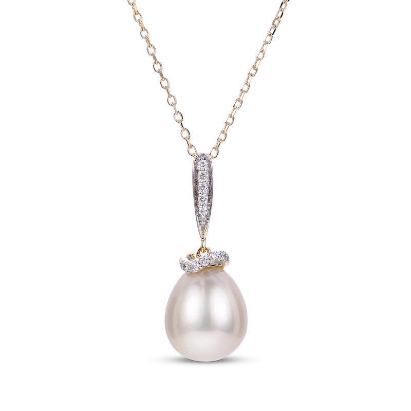 Main Image 1 of Cultured Pearl & Diamond Necklace 1/20 ct tw 14K Yellow Gold 18"