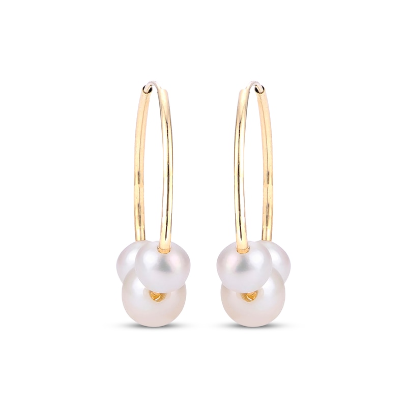 Main Image 2 of Cultured Pearl Trio Endless Hoop Earrings 10K Yellow Gold
