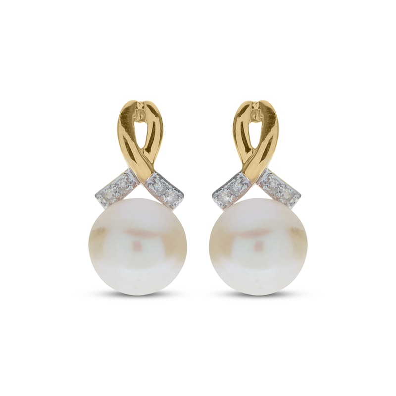 Main Image 2 of Cultured Pearl & Diamond Twist Drop Earrings 1/20 ct tw 10K Yellow Gold