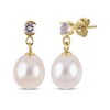 Thumbnail Image 1 of Cultured Pearl & White Topaz Dangle Earrings 10K Yellow Gold