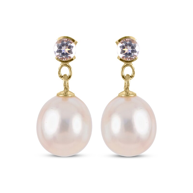 Main Image 2 of Cultured Pearl & White Topaz Dangle Earrings 10K Yellow Gold