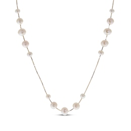 Cultured Pearl Graduated Station Necklace 10K Yellow Gold 17.5"