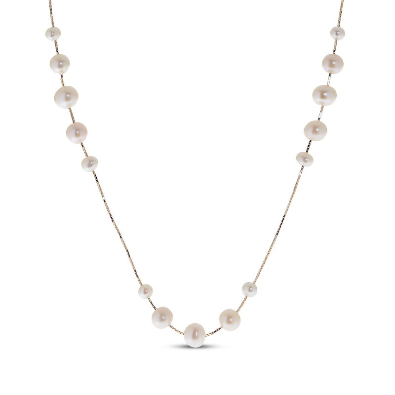 Main Image 1 of Cultured Pearl Graduated Station Necklace 10K Yellow Gold 17.5"