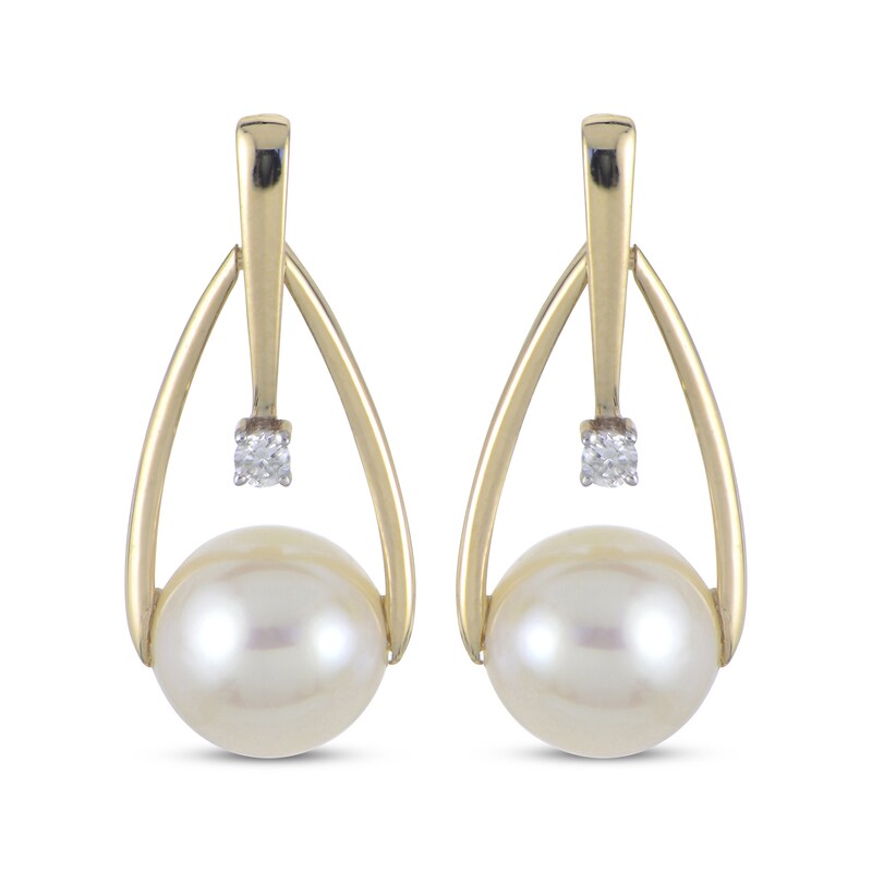 Main Image 2 of Cultured Pearl & Diamond Accent Teardrop Doorknocker Earrings 14K Yellow Gold