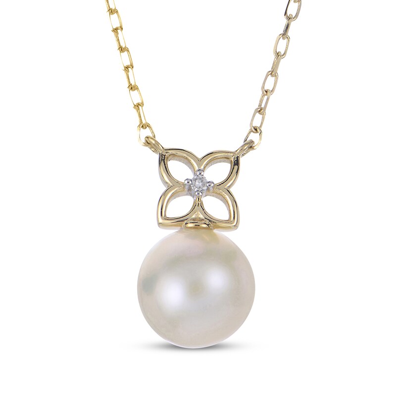 Main Image 1 of Cultured Pearl & Diamond Accent Flower Necklace 14K Yellow Gold 18"