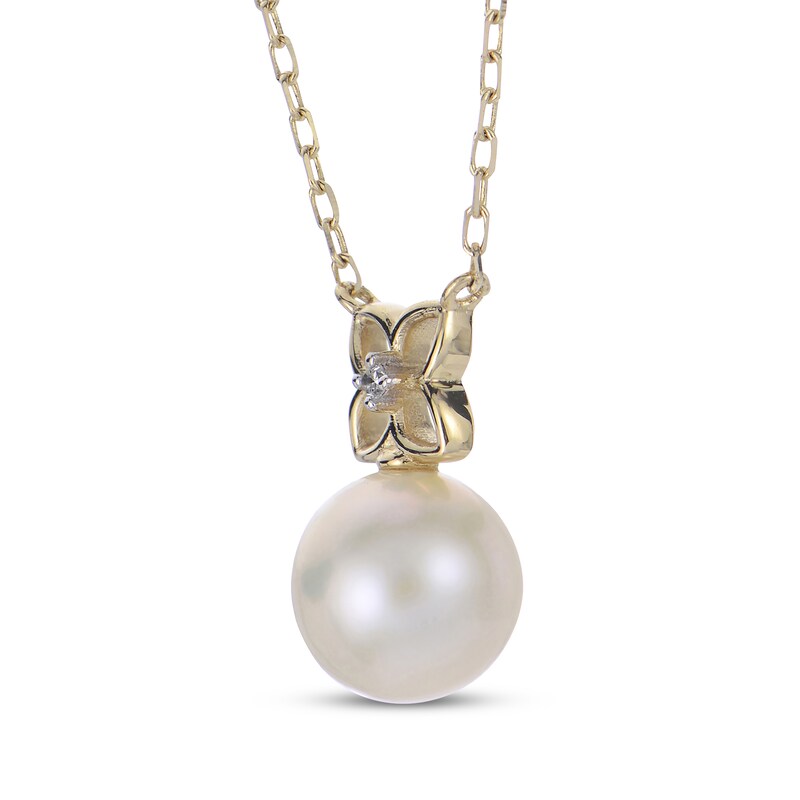 Main Image 2 of Cultured Pearl & Diamond Accent Flower Necklace 14K Yellow Gold 18"