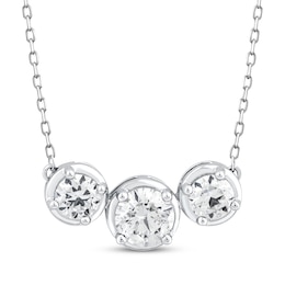 Memories Moments Magic Lab-Grown Diamond Three-Stone Necklace 1-1/2 ct tw 14K White Gold 18.75"