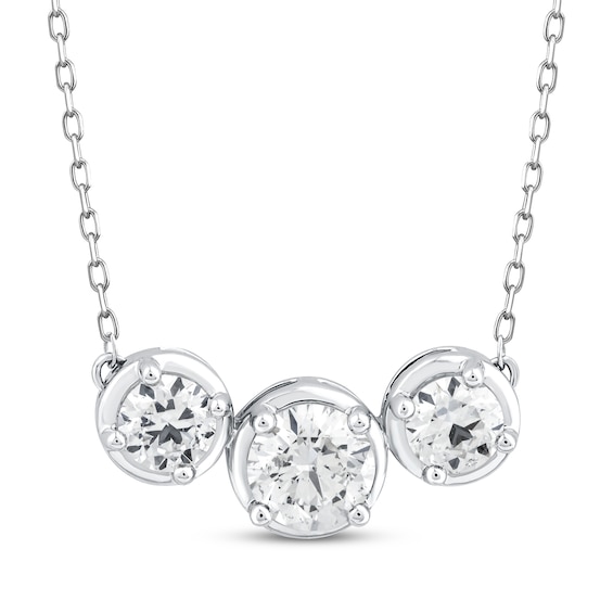 Memories Moments Magic Lab-Grown Diamond Three-Stone Necklace 1-1/2 ct tw 14K White Gold 18.75"
