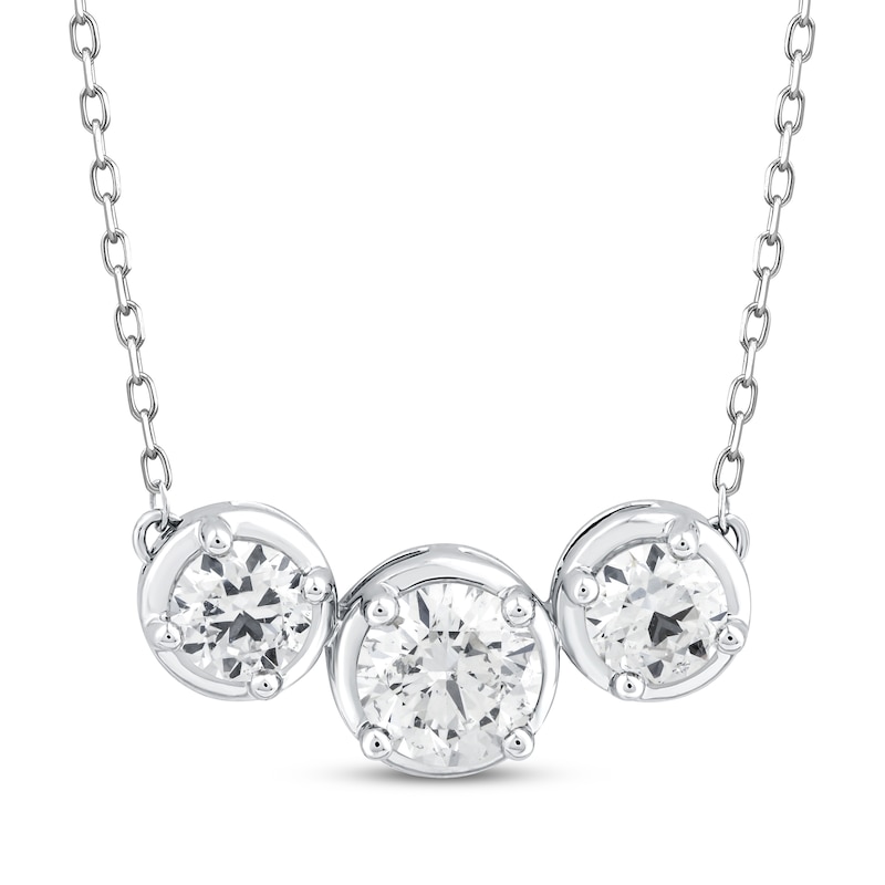 Main Image 1 of Memories Moments Magic Lab-Grown Diamond Three-Stone Necklace 1-1/2 ct tw 14K White Gold 18.75"