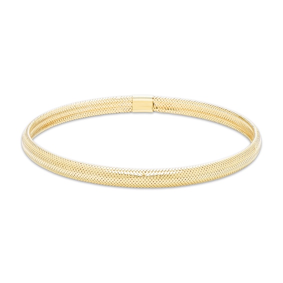 Hollow Mesh Stretch Bangle Bracelet 4mm 10K Yellow Gold