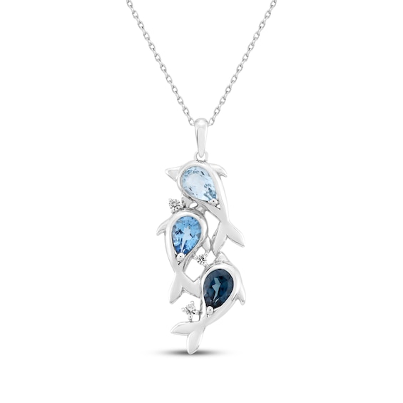 Pear-Shaped Blue Topaz & White Lab-Created Sapphire Dolphin Trio Necklace Sterling Silver 18"