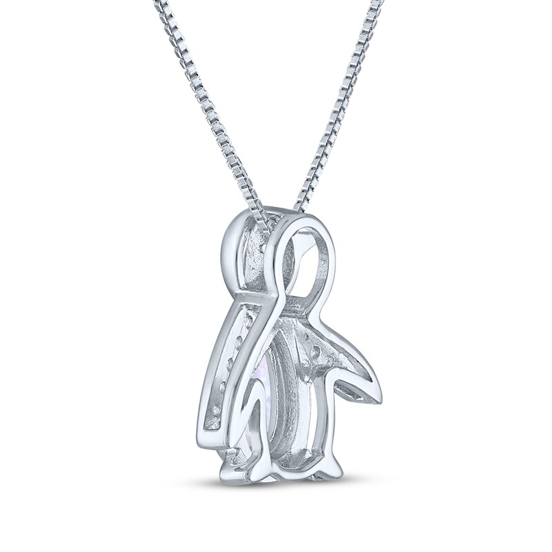 Main Image 4 of Pear-Shaped Lab-Created Opal & White Lab-Created Sapphire Penguin Necklace Sterling Silver 18"