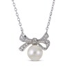 Thumbnail Image 1 of Cultured Pearl & White Lab-Created Sapphire Bow Necklace Sterling Silver 18"