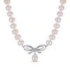 Thumbnail Image 1 of Cultured Pearl & White Lab-Created Sapphire Bow Necklace Sterling Silver 18"