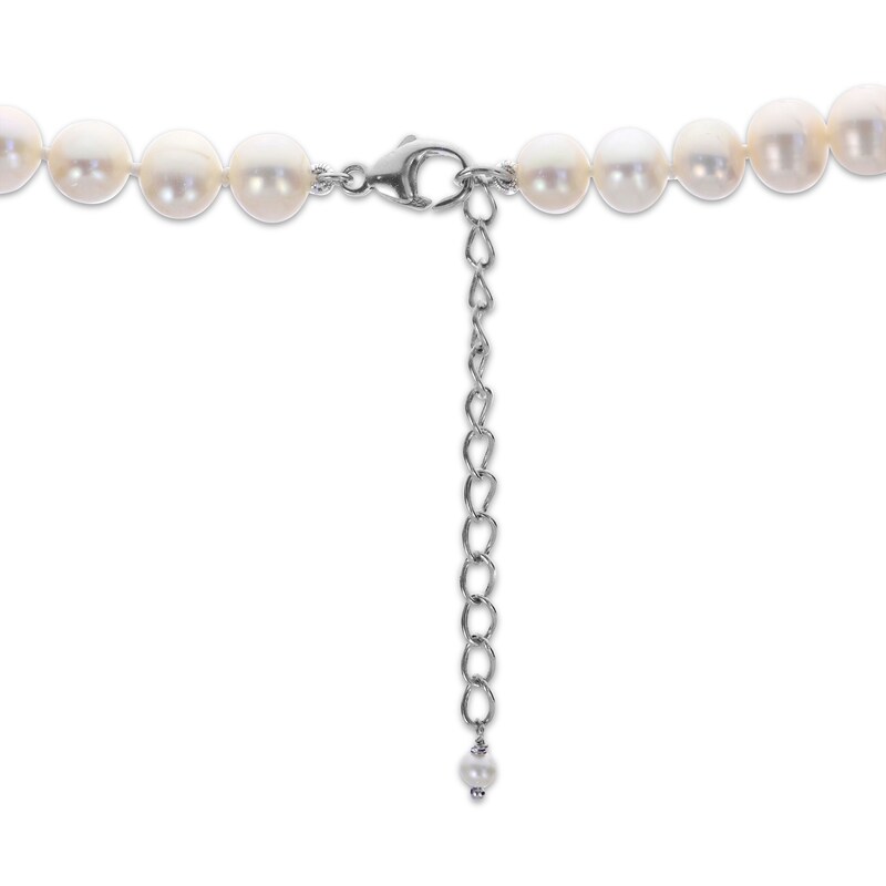 Main Image 3 of Cultured Pearl & White Lab-Created Sapphire Bow Necklace Sterling Silver 18"