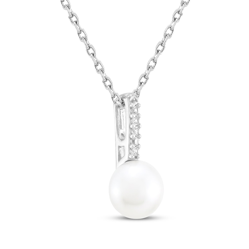 Main Image 2 of Cultured Pearl & White Lab-Created Sapphire Necklace Sterling Silver 18"