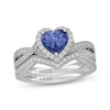 Thumbnail Image 1 of Neil Lane Heart-Shaped Tanzanite & Diamond Halo Bridal Set 1/2 ct tw 14K White Gold