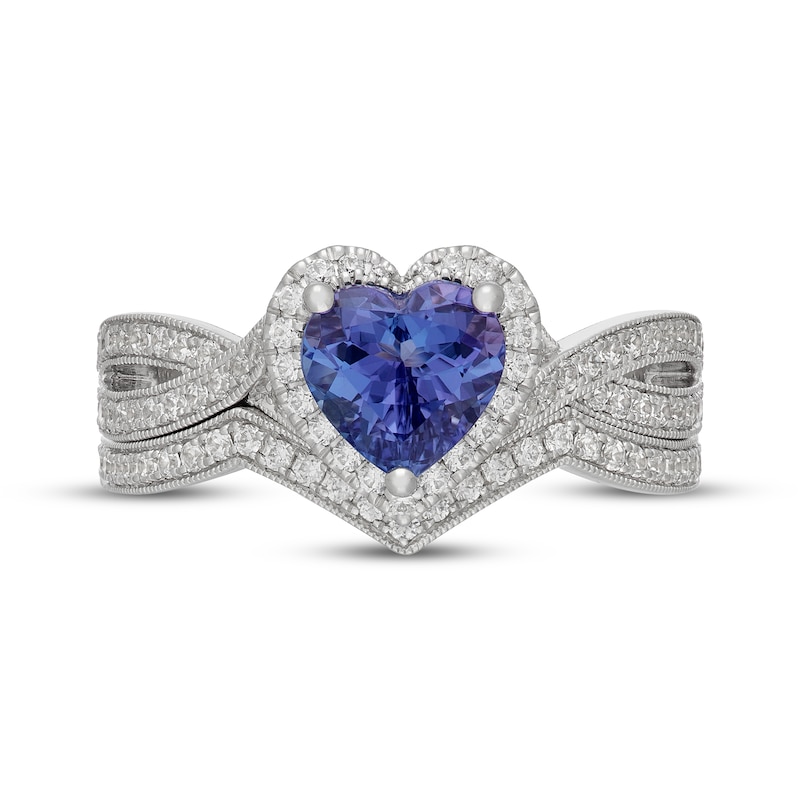 Main Image 3 of Neil Lane Heart-Shaped Tanzanite & Diamond Halo Bridal Set 1/2 ct tw 14K White Gold