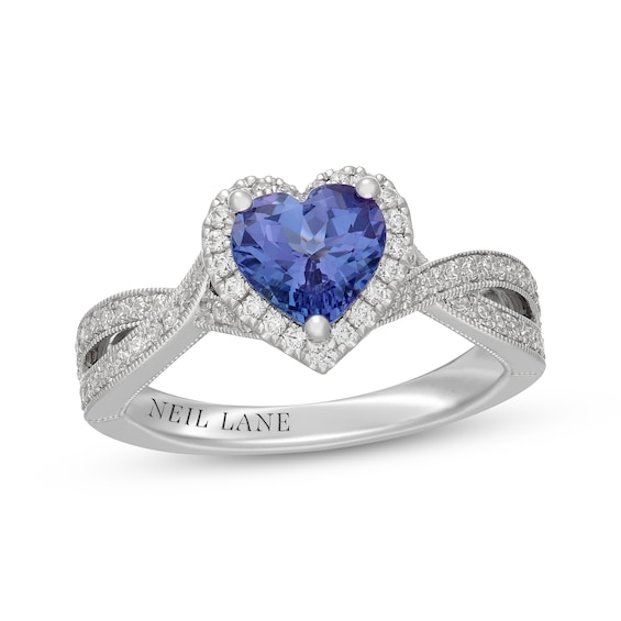 Neil Lane Heart-Shaped Tanzanite & Diamond Halo Engagement Ring 3/8 ct tw 14K White Gold