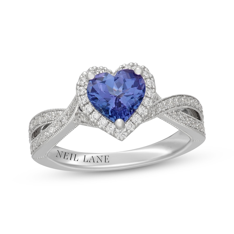 Main Image 7 of Neil Lane Heart-Shaped Tanzanite & Diamond Halo Engagement Ring 3/8 ct tw 14K White Gold