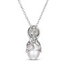 Thumbnail Image 3 of Cultured Pearl, White Lab-Created Sapphire & Black Sapphire Octopus Necklace Sterling Silver 18"