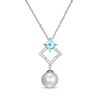 Thumbnail Image 1 of Cultured Pearl, Swiss Blue Topaz & White Lab-Created Sapphire Drop Necklace Sterling Silver 18"