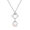 Thumbnail Image 3 of Cultured Pearl, Swiss Blue Topaz & White Lab-Created Sapphire Drop Necklace Sterling Silver 18"