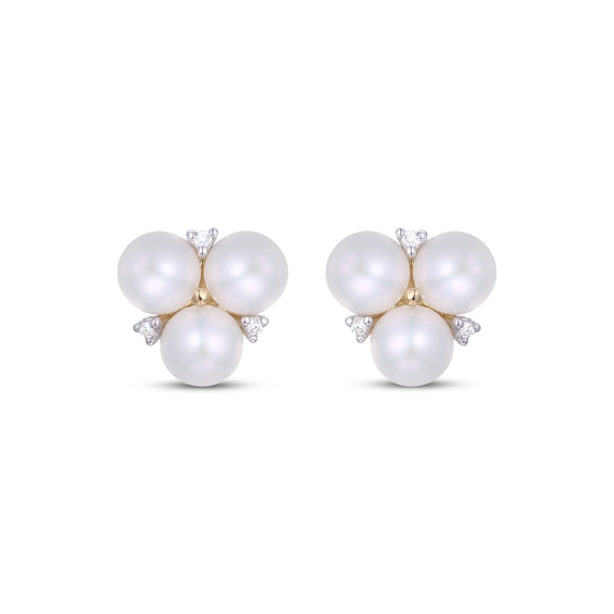 Cultured Pearl Trio Diamond Accent Stud Earrings 10K Yellow Gold