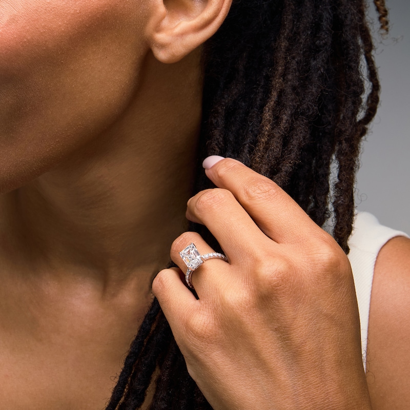 Main Image 4 of Neil Lane Artistry Emerald-Cut Lab-Grown Diamond Engagement Ring 4-5/8 ct tw 14K White Gold