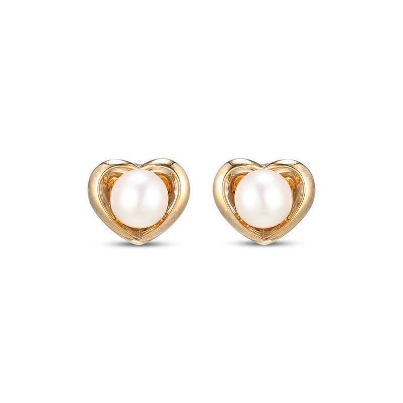 Main Image 2 of Cultured Pearl Heart Stud Earrings 10K Yellow Gold