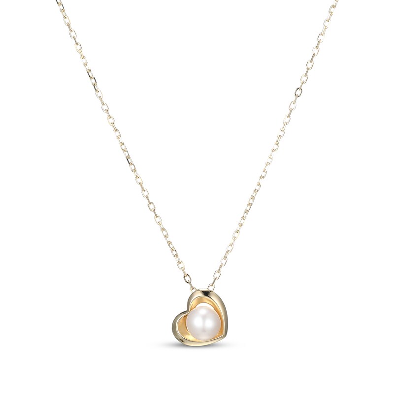 Main Image 1 of Cultured Pearl Tilted Heart Necklace 10K Yellow Gold 18"