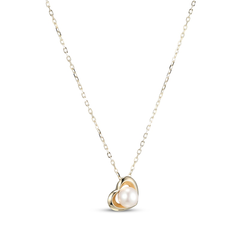 Main Image 2 of Cultured Pearl Tilted Heart Necklace 10K Yellow Gold 18"