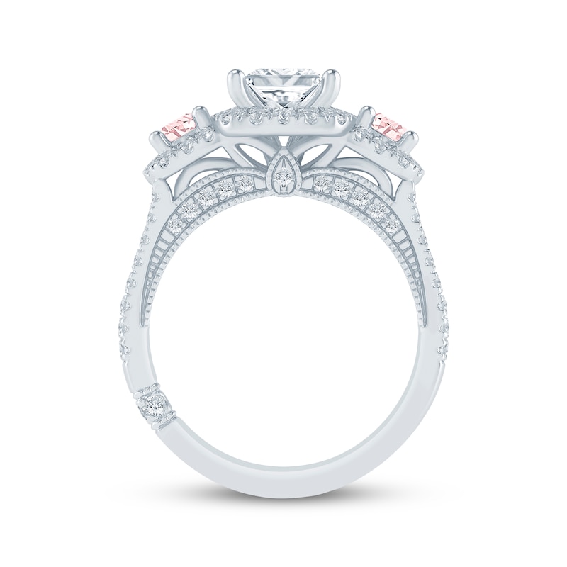 Main Image 3 of Monique Lhuillier Bliss Princess-Cut White & Peach-Pink Lab-Grown Diamond Engagement Ring 2-1/8 ct tw 18K White Gold