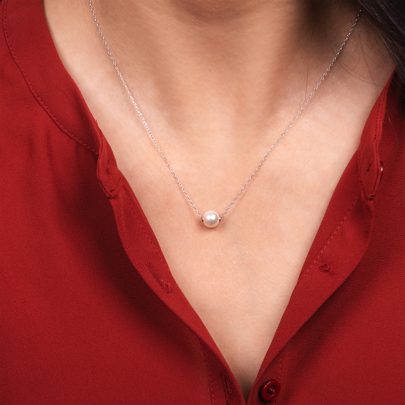Main Image 3 of Cultured Pearl Necklace Sterling Silver 18"
